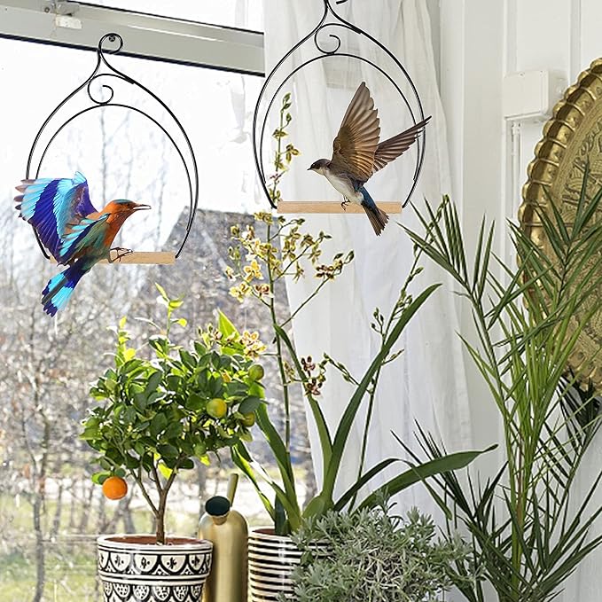 winemana Set of 3 Hummingbird Swings, Rust Resistant Metal Frame, Wooden Dowel, Attach to Bird Feeders, Perfect for Hanging Indoor Office Outdoor Trunk Lawn Patio Garden (7.4" x 5.5")