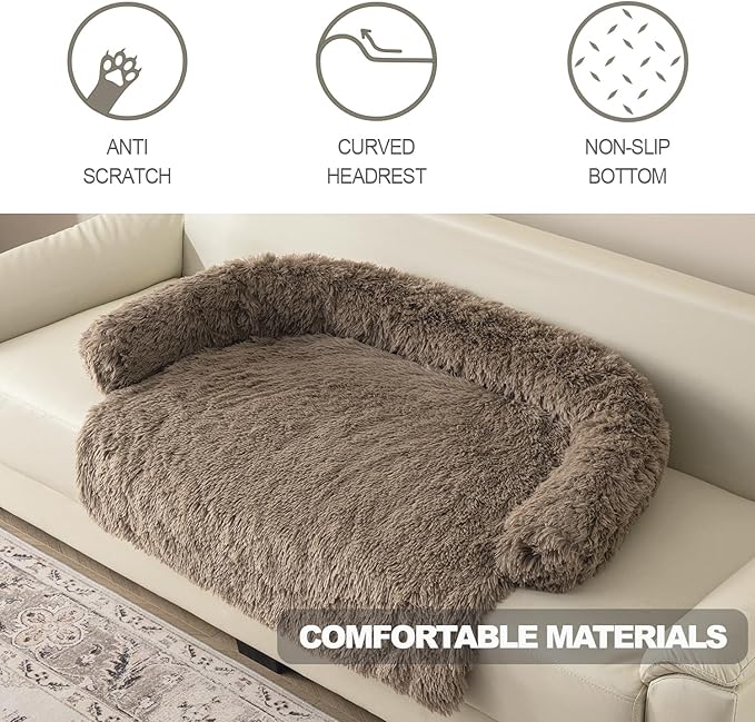 Calming Dogs/Cats Bed Mats, Dog Pad Washable Removable Couch Cover, Plush Long Fur Mat for Pets, Waterproof Lining, Perfect for Small, Medium and Large Dogs and Cats (Desert Brown, 31"x23")