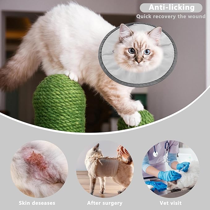 Lightweight Cat Cone Collar Soft, Soft Comfortable Cat Recovery Collar After Surgery, Elizabethan E Collar for Cats, Cone for Cats to Stop Licking (Gray, Medium)