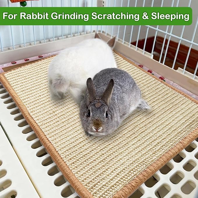 Rabbit Scratching Pad, 16 x 12 Inch Natural Sisal Bunny Scratch Mat Scratcher Mats Claws and Teeth Care for Biting Sleeping Nesting Small Animal Bedding Bed Play Toy (Beige+Brown, 2Pcs)