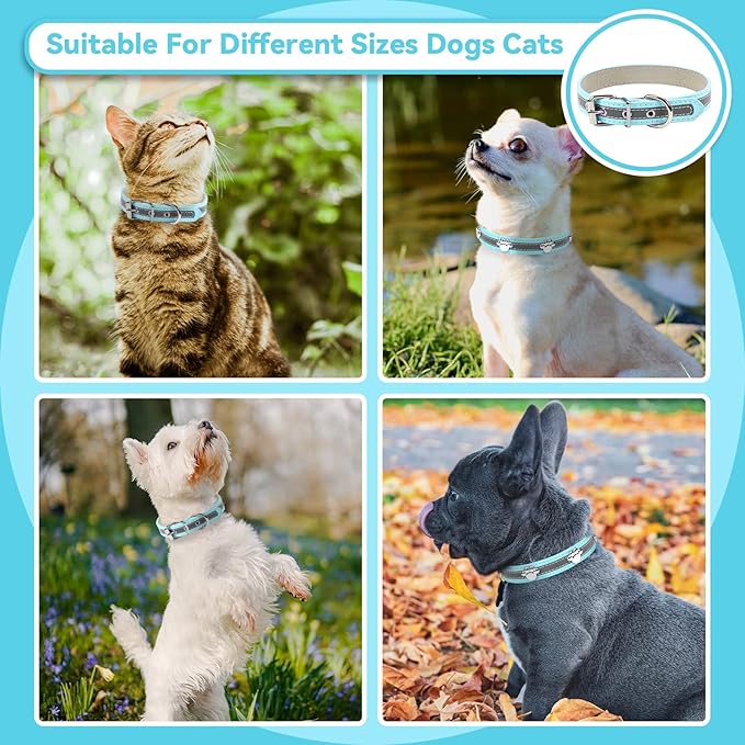 PETCARE Reflective Dog Collar with Cute Paw Rivet Studded Funny Soft PU Leather Adjustable Puppy Dog Collars for Small Medium Large Dogs Cats (Blue,X-Large)