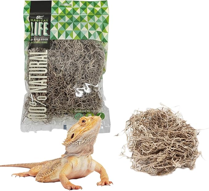 The Habitat Life - Natural Spanish Moss - for Reptiles, Amphibians & Invertebrates Terrariums - Humidity Control - Breathable Bedding - Dye-Free & Safe - Small - 1 Pack