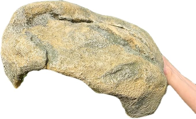 Extra Large Reptile Hide - Resin Snake Caves for Ball Pythons, Simulation Rock Hideout for Habitat, Lizard, Leopard Gecko, Bearded Dragon - Yellowish-Brown
