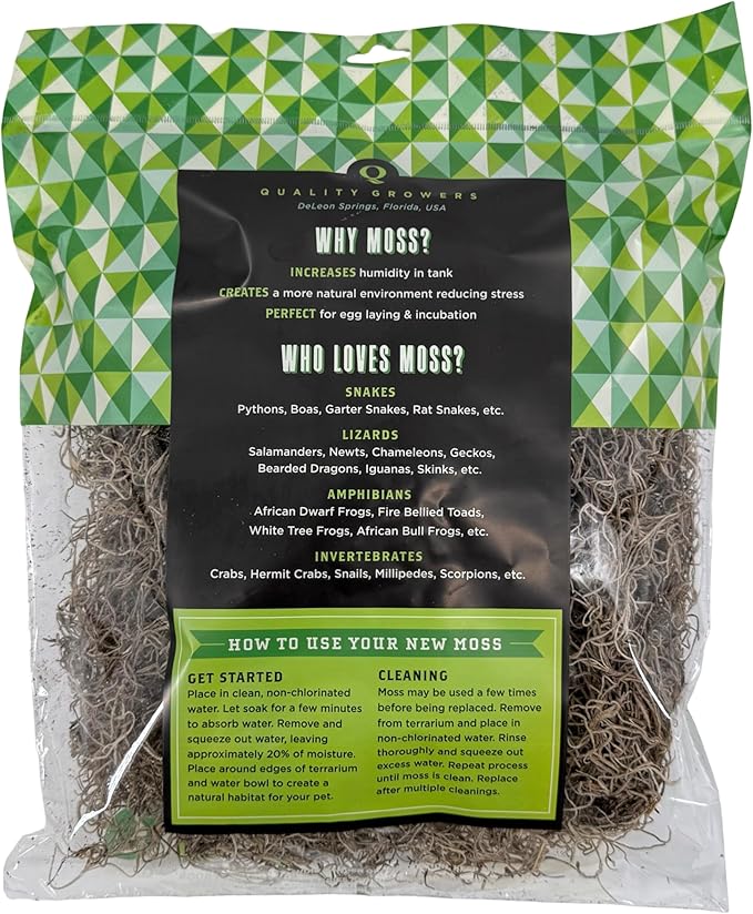 The Habitat Life - Natural Spanish Moss - for Reptiles, Amphibians & Invertebrates Terrariums - Humidity Control - Breathable Bedding - Dye-Free & Safe - Medium - 1 Pack