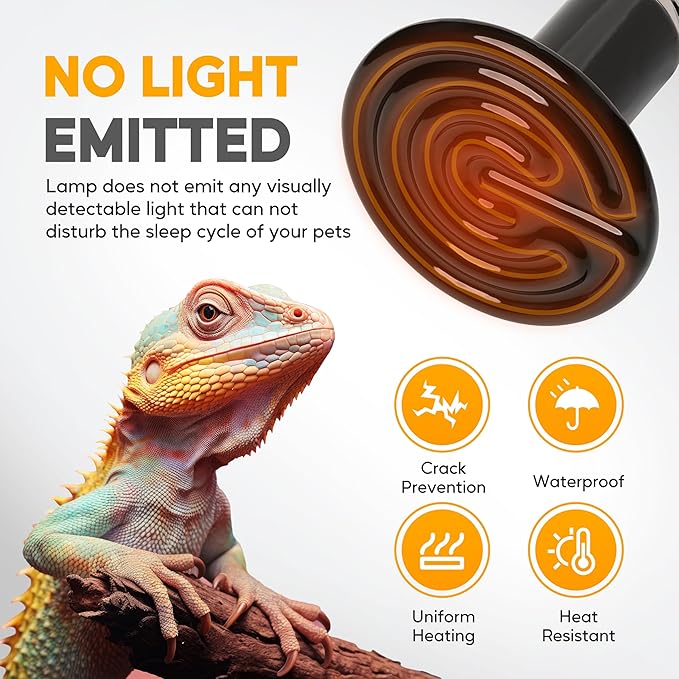 HealSmart 150W Reptile Heat Lamp Ceramic Heat Emitter, No Light Emitting Heat Bulbs, Suitable for Snake/Lizard/Spider, Plant Growth and Incubating Chicken, 2-Pack