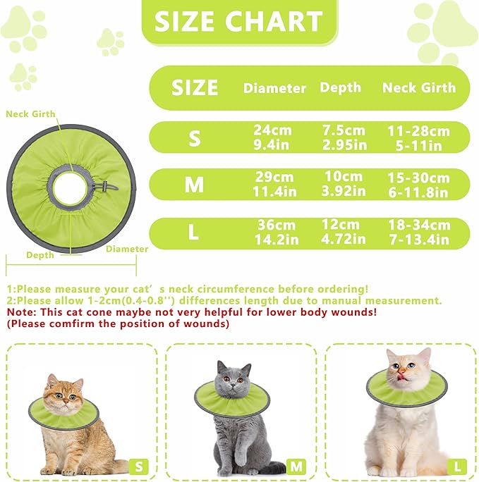 Lightweight Cat Cone Collar Soft, Soft Comfortable Cat Recovery Collar After Surgery, Elizabethan E Collar for Cats, Cone for Cats to Stop Licking (Water Green, Medium)