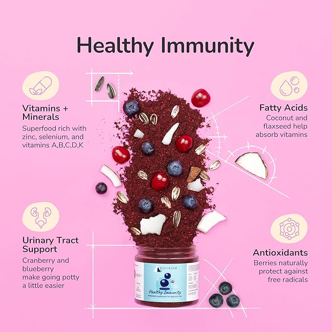 kin+kind Dog Supplement Powder - Supplement for Dogs & Cats for Healthy Immunity - Bladder Support - Natural Formula with Organic Cranberry, Blueberry and Coconut - Made in USA - Bundle (3 x 8 oz)