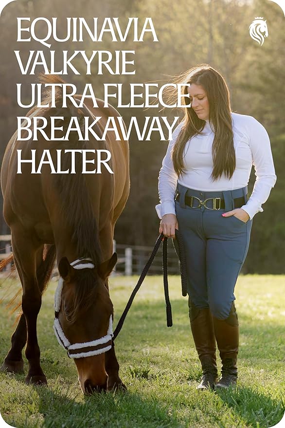 Equinavia Valkyrie Ultra Fleece Breakaway Horse Halter | Padded Fleece Adjustable Safety Halter with Nylon Webbing - Brown/Ivory White - Warmblood