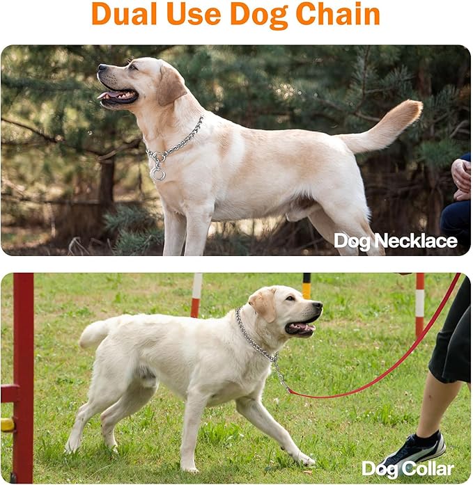 TagME Chain Choke Collar for Dogs, Adjustable Weather Proof Necklace for Extra Large Dogs, Alloy Steel Pet Training Collar
