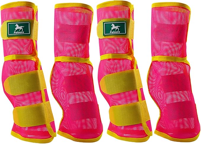 Fly Boots for Horses Set of 4 – Breathable Mesh Leg Protection for Summer with Ventilated Design & All-Day Comfort （Pink，Large