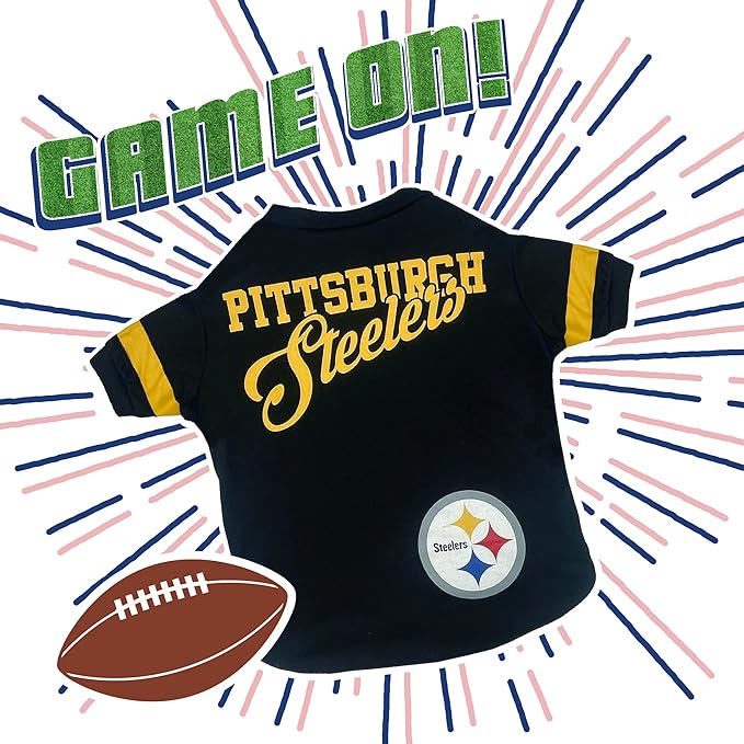 Pets First NFL Pittsburgh Steelers T-Shirt for Dogs & Cats, Medium. Football Dog Shirt for NFL Team Fans. New & Updated Stripe Design, Durable & Cute Sports PET TEE Outfit (PIT-4146-MD)