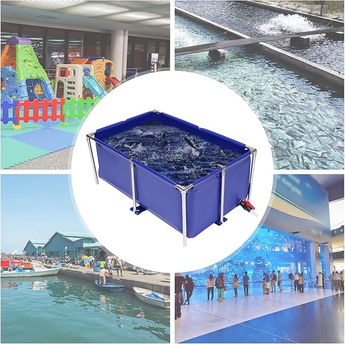 Canvas Fish Pond, Canvas Water Tank with Stainless Steel Tubes, Foldable Water Storage Pond with Drain Valve, Temporary Holding Viewing Canvas Fish Pond