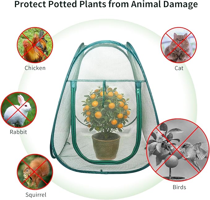 2PCS Mesh Plant Protector Tent from Animals, 28X28X32Inch Pop Up Garden Netting Cover Large Green Crop Cage Plant Protection Tent to Protect Outdoor Potted Plants Flowers Fruits from Deer Birds Cat