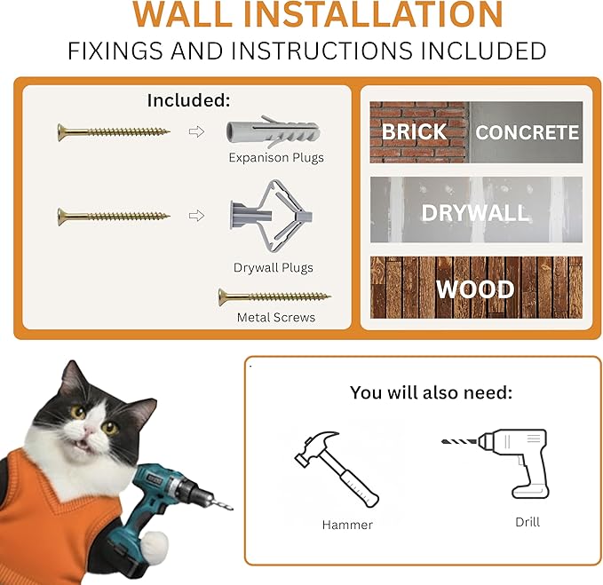 INICIO Cat Shelves – Dog Proof Feeding Station with Wall Mounted Shelves, 3 Steps for wall with Floating Shelf for Cats Up to 15lbs, Includes Cat Food Bowls for Convenient Feeding – Black