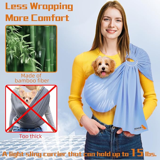 Dog Sling Carrier for Small Dogs,Carrying Wrap Anti-Anxiety Cat Sling,Adjustable Pet Sling (Light Blue) (Light Gray)