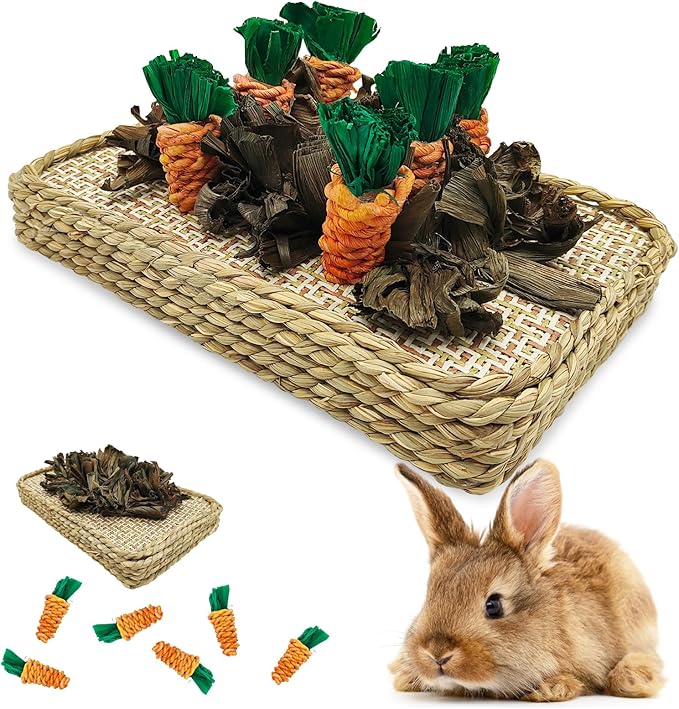 Hamiledyi Pet Fun Bunny Chew Toy Rattan Grass Scratcher Rabbit Enrichment Climbing Play Carrot Digging Toys for Bunnies Rabbits Guinea Pigs Parrots Ferret Hedgehog Squirrel and Other Rodents