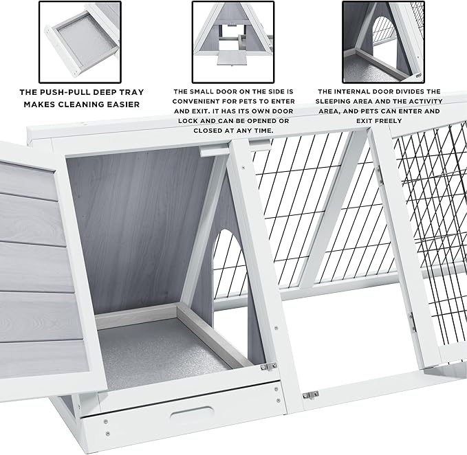 Small Chicken coop for 2-4 Chickens Outdoor Wooden with Waterproof Asphalt Roof, Ramp, and Multiple Doors Openable Top Pull-Out Tray Suitable for Outdoor Backyard (Off-White)