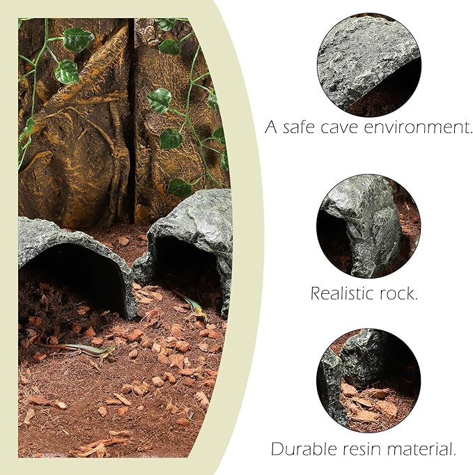 IBWell 9.1 Inch Reptile Hides Resin Tortoise Hideout for Hiding and Basking Aquarium Rock Caves for Snake Bearded Dragon Fish Lizard