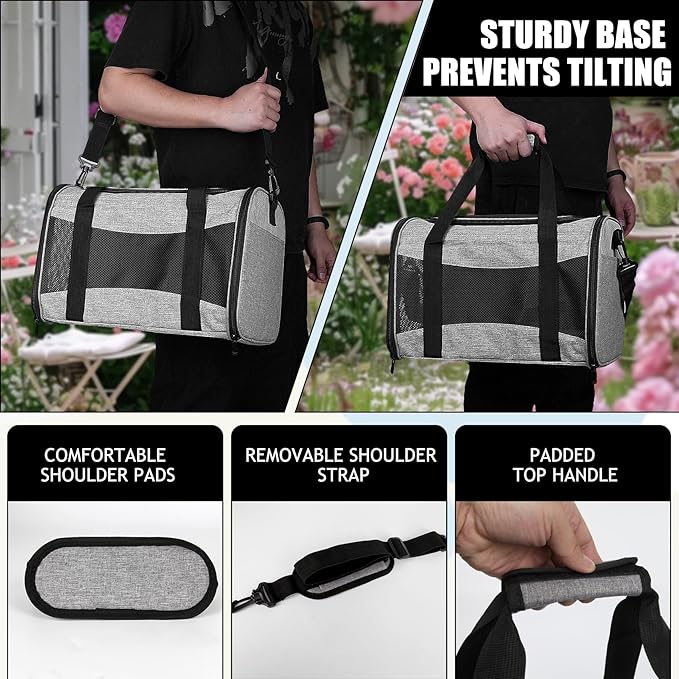 Carriers Soft-Sided Pet Carrier for Medium Large Cats Dogs 15lbs 20lbs,Ventilated Design,Portable Carry Handle,Collapsible Carrier for Kitten Puppy(X-Large,Grey&Black)