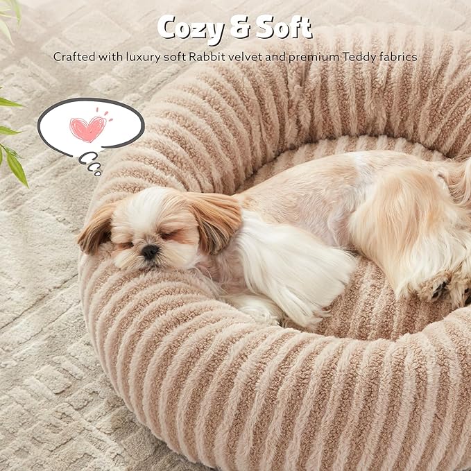 MIXJOY Dog Beds Large Sized Dogs, Washable Dogs Bed with Removable Cover, Cozy Donut Dog Ded Fluffy Plush Faux Fur Pet Bed with Anti-Slip Bottom, 36"x36"x10", Beige