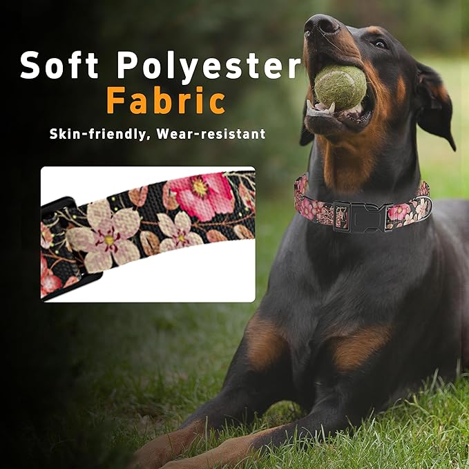 Dog Collar for Boys Girls, Floral Puppy Collar for Small Medium Large Dogs, Adjustable Soft Pet Collar With Safety Buckle for Male Females (Red Floral, M)