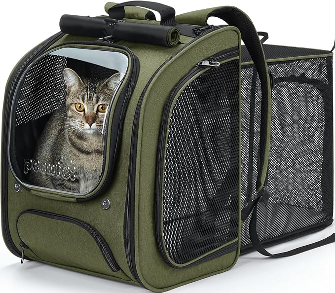 Pecute Cat Backpack Carrier Expandable, Large Space Cat Bubble Backpack, Breathable Cat Carrier, Shaded Dog Backpack Carrier for Travel, Hiking, Suitable for Shopping, and Vet, Green