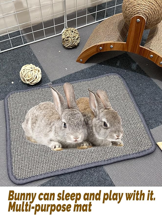 Rabbit Scratching Pad 2 Pack Natural Sisal Bunny Scratcher Mat Bunny Scratch Foot Pad Small Animal Grinding Claw Pad Rug for Guinea Pigs Chinchillas (Gray)