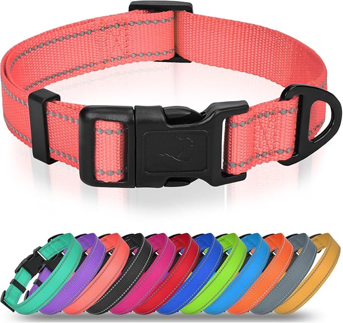 Joytale Reflective Dog Collar, Adjustable Nylon Pet Collar with Quick-Release Buckle for Medium Dogs, Pink, M