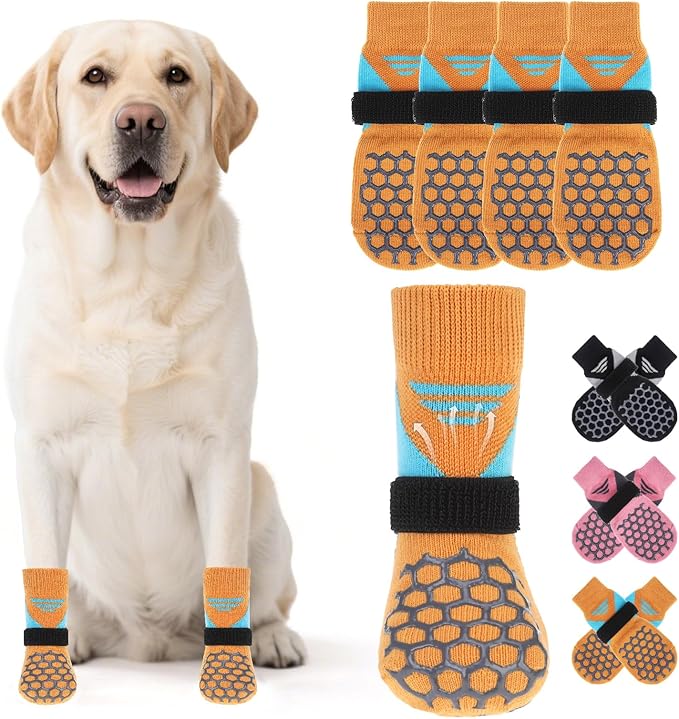 KOOLTAIL Dog Socks for Hot Pavement, Summer Breathable Dog Socks to Prevent Licking Paws, Non Slip Pet Boots&Paw Protectors for Hardwood Floor,Grippy Shoes for Small Medium Large Senior Dogs,Orange XS