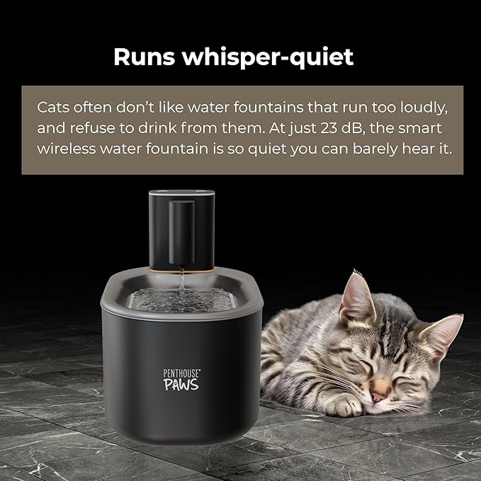Penthouse Paws Smart Wireless Cat Water Fountain, 3.5L/118oz Automatic Pet Water Dispenser with App Control, Ultra Quiet & Filtered Flow for Cat & Dog