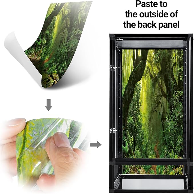 REPTI ZOO 16" x 16" x 30" Front Opening Chameleon Cage with 3-Sided Metal Mesh, 34 Gallon Screen Vertical Terrarium with Background Sticker, Tall Enclosure for Chameleon, Tree Frog, Arboreal Reptiles