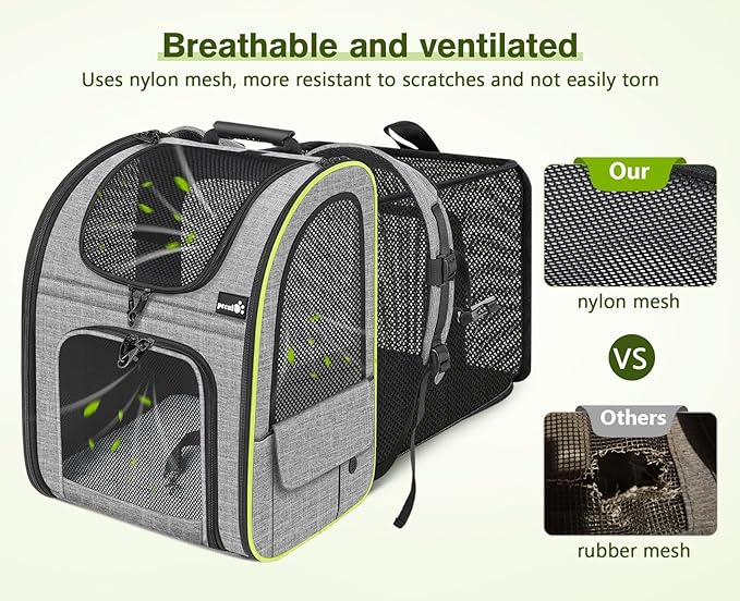 Pecute Cat Backpack Carrier Expandable, Pet Backpack with Curtain for Cats Dogs Up to 11lbs, with 4-Side Breathable Mesh, Multi-Entry & Lockable Zippers for Travel, Hiking, Camping - Hands Free
