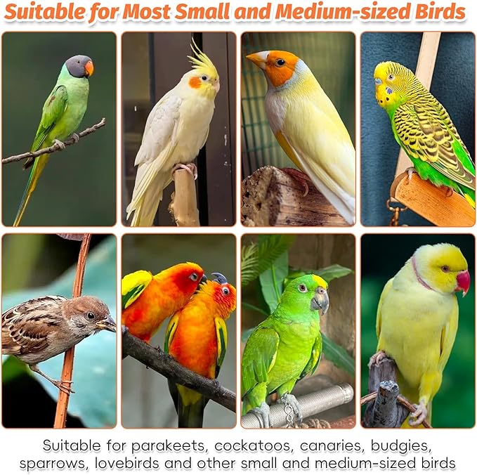 Kathson Wood Bird Playground Parrot Play Stand with Feeder Cups Parakeet Perch Stand with Ladder Hanging Swing Chewing Toys Conure Cage Accessories for Parakeet Conure Lovebird Cockatiel (Fruit Wood)