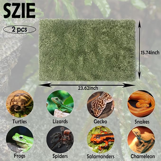kathson 2 PCS Reptile Carpet Mat Terrarium Bedding Substrate Liner Mat Imitation Rainforest Crawler Mats for Snakes Bearded Dragon Gecko Chameleon Turtles Iguana（23.62 X 15.74 in）
