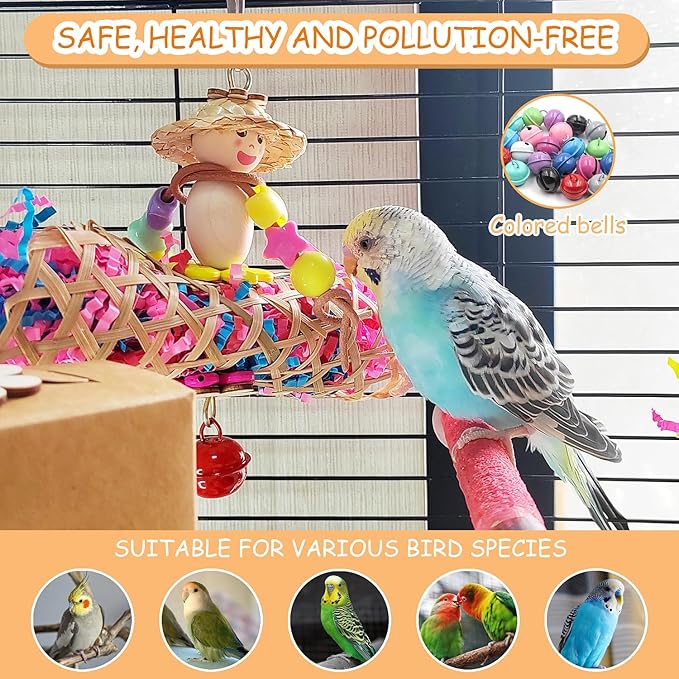 6PCS Bird Parakeet Cockatiel Toys - Foraging Shredder Box, Hanging Toys, Love Bird, Parrot, Tiger Skin Parrot Accessories