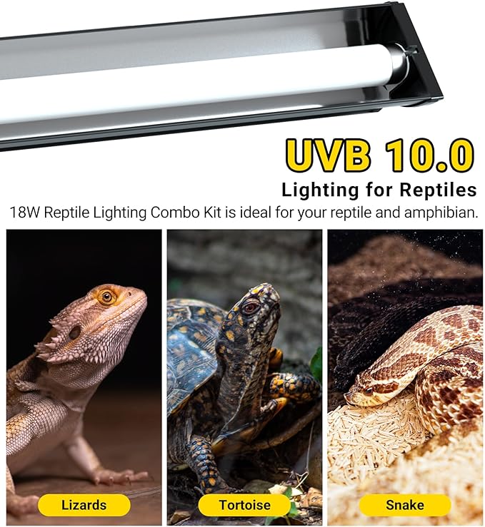 REPTI ZOO T8 UVB Lighting Fixture for Reptiles,18W Reptile Lighting Combo Kit Desert 10.0 Terrarium Hood Light Fixture for Bearded Dragon Tortoise Lizards Reptile & Amphibian(24inch)