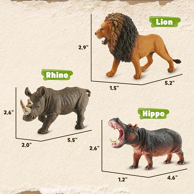 6PCS Safari Animal Figure Toys for Kids 3-5 Realistic Plastic Jungle Animal Figurines African Wildlife Learning Toys for Kids Boys Girls Toddlers