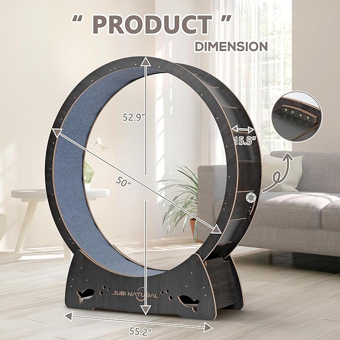 Cat Exercise Wheel, 50" Cat Running Wheel for Indoor Cats with Locking Mechanism, Cats Treadmill Wheels with Quiet Carpeted Runway, Cat's Weight Loss and Health - Black