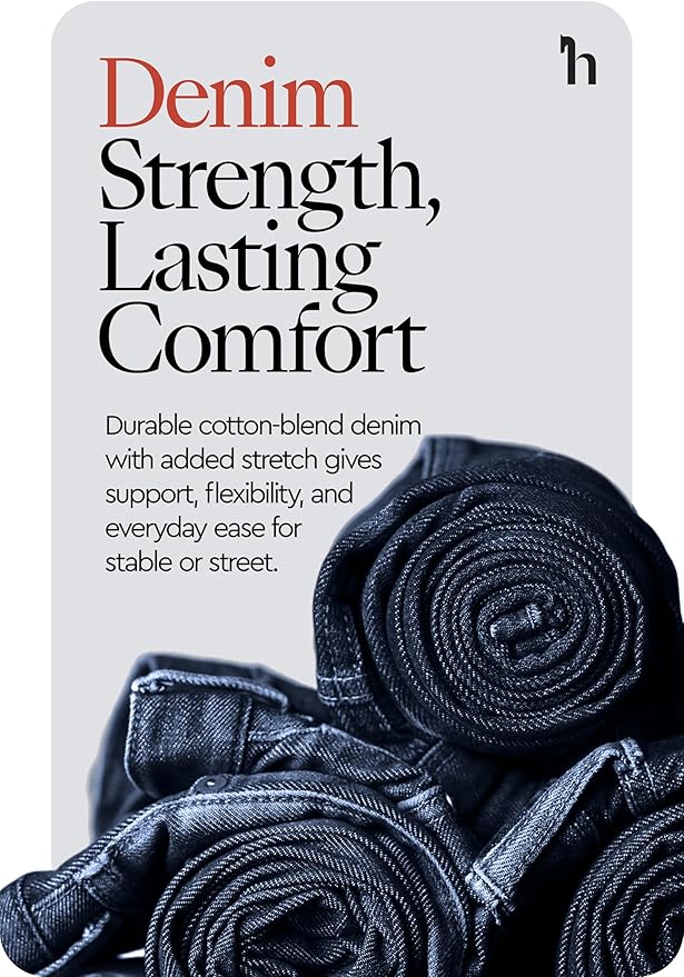 HORZE Kaia Womens Denim Horse Riding Pants | High Waist Silicone Full Seat Breeches | Accurate Size Chart