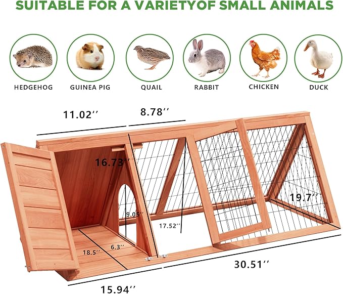 Bunny Cage Outdoor, Wooden Chicken Coop, Portable Chicken Run, Triangle Quail Coop with Ventilating Wire Poultry Hutch for Small Animals (Natural Wood)