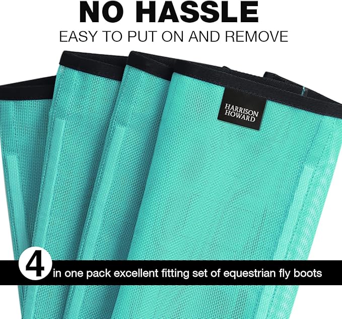 Harrison Howard Loose Fitting Fly Boots UV-Protective Extra Tough Mesh Ventilated Four Fasteners Stay-on Design Protect Horse Legs & Stomp-Reducing Set of 4 Mint Medium