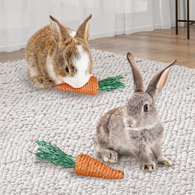 Rabbit Scratch Toy,Natural Sisal Rope Claws Scratcher Cardboard Pad Bunny Scratching Ball for Indoor Bunnies Kittens Chinchillas Small Animals Interactive Carrot and Solid Wood Scratcher Toys