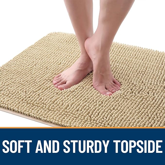OLANLY Dog Door Mat Set 2-Piece 30x20, Absorbs Moisture and Dirt, Absorbent Non-Slip Washable Doormat, Quick Dry Chenille Mud Mat for Dogs, Entry Indoor Entryway Carpet for Inside Floor, Beige