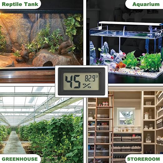 Reptile Thermometer and Humidity Gauge Digtal Terrarium Thermometer Rectangle Bearded Dragon Cage Accessories Reptile Temp and Humidity Gauge for Leopard Gecko Hermit Crab Gecko Lizard Etc 4pc