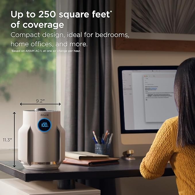 Shark Air Purifier for Home, NeverChange Compact Pro, for Bedroom, Nursery, Home Office, Dorm, HEPA-Exceeding Filter, Captures Pollutants, Pet Dander, Dust, Odor, Smoke, and More, HP072PL, Lilac