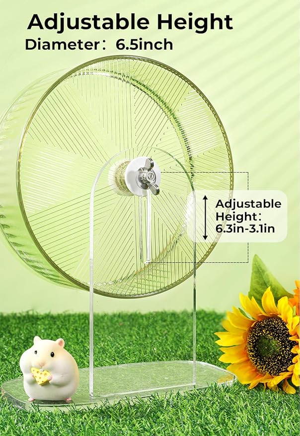 Super-Silent Hamster Exercise Wheel: Silent Spin Toys Hamster Running Wheels with Height Adjustable Stand for Hamsters Gerbils Mice Or Other Small Animals -8.5inch Clear