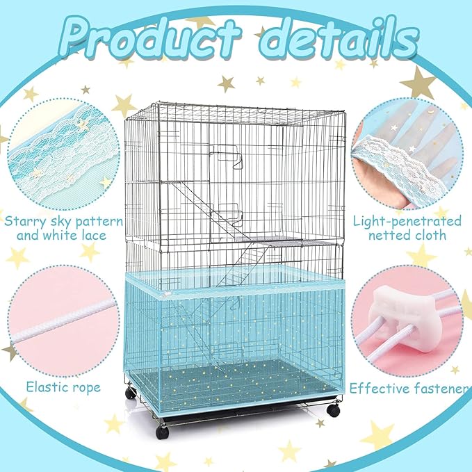 Shappy Large Bird Cage Cover, Bird Cage Seed Catcher, Adjustable Star Pattern Nylon Mesh Net for Parrot Parakeet Macaw Pet Supplies(Blue)
