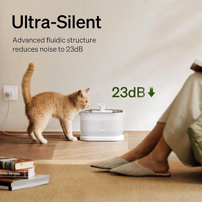 PETLIBRO Corded Cat Water Fountain + 8 Pack Filters, Cat Fountain Indoor Stainless Steel Tray, 2.5L Wireless Pump Pet Water Fountain, Cat Water Dispenser with Two Flow Modes, Pet Fountain Easy Clean