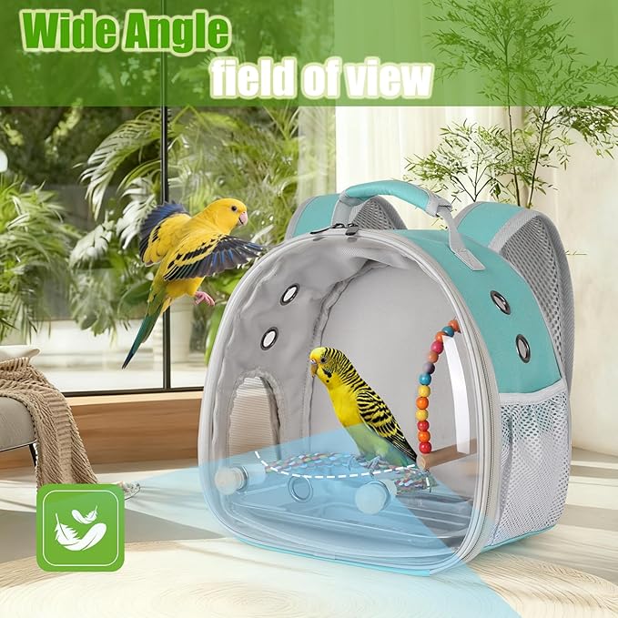 Portable Parrot Travel Cage Carrier with Small Swing Toy&Cage Colorful Toys Set Small Bird Parakeet Bag with Standing Perch Bird Carry Transport Backack