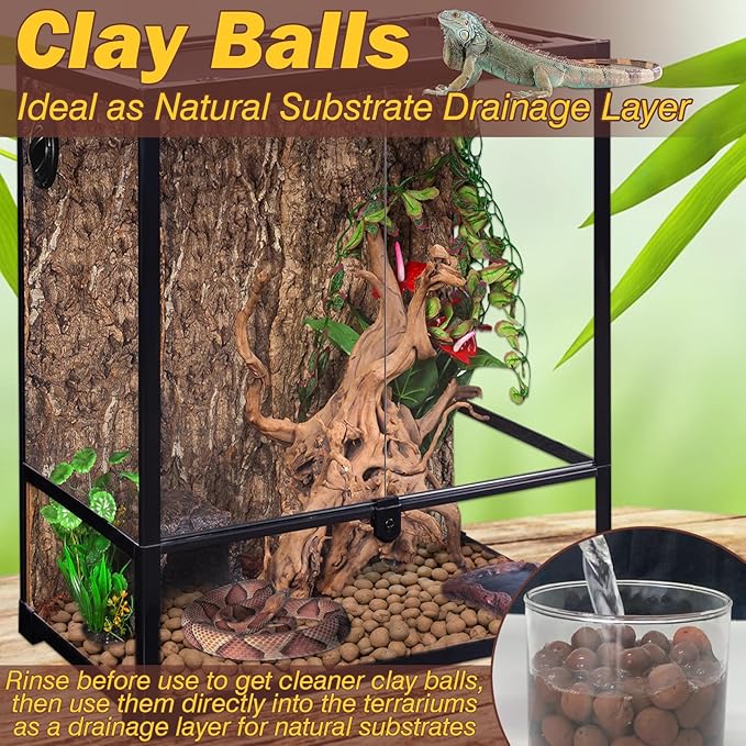 ZeeDix Reptile Substrate Leca Balls - 6LBS Organic Expanded Clay Pebbles, Bioactive Terrarium Bedding for Reptile Tank Habitat Accessories, Ideal for Bearded Dragon, Tortoise, Gecko, Snake & Frog